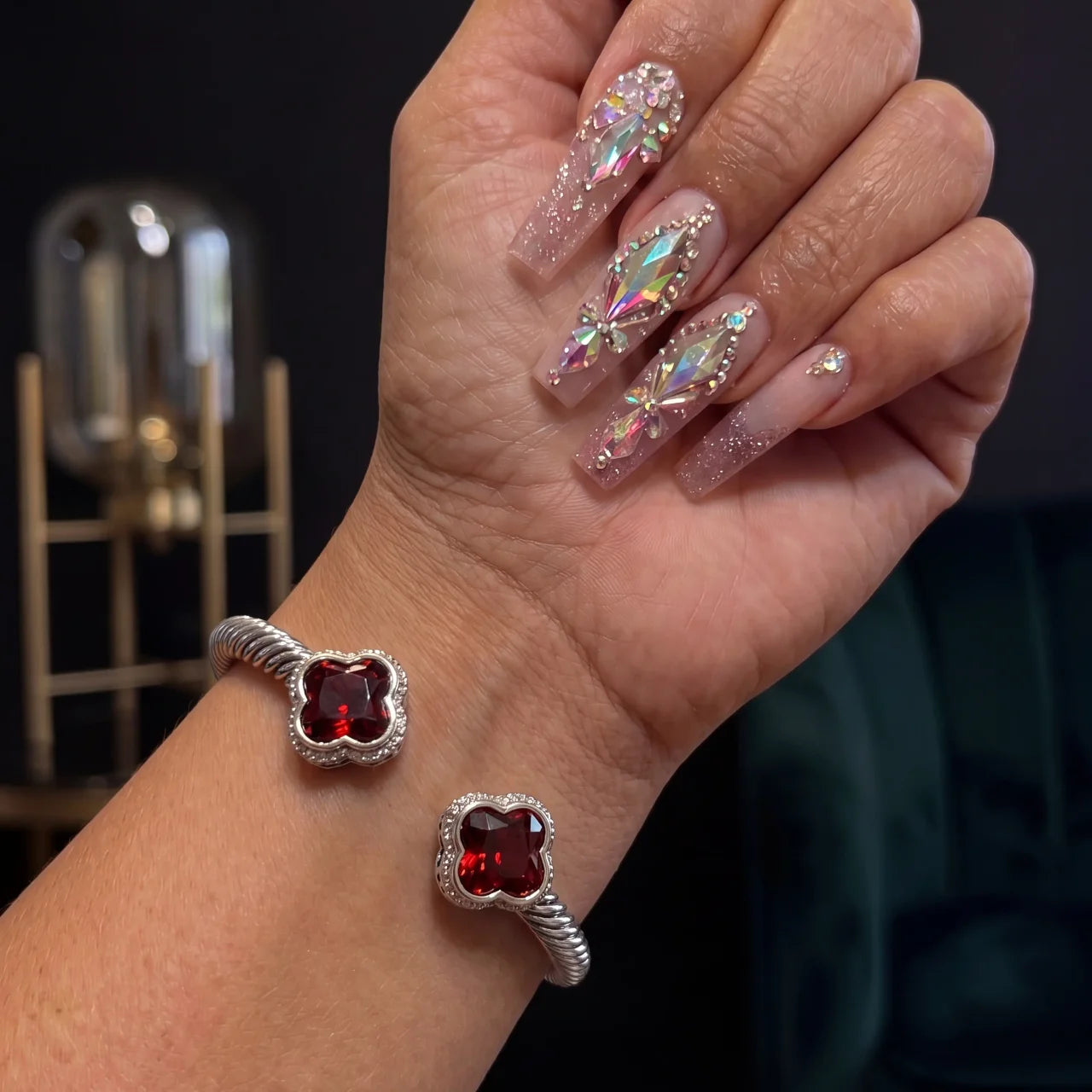 Clover Open Bangle Red